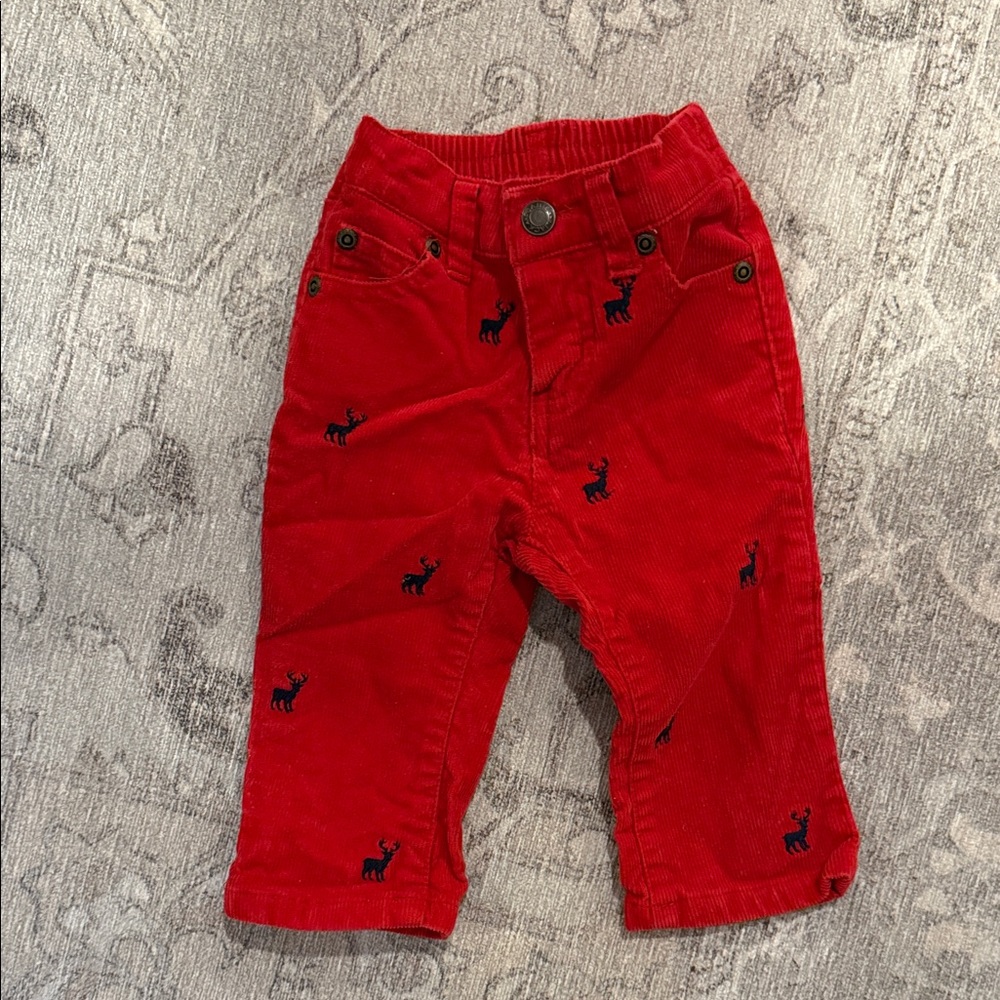 Janie and Jack Red Corduroy Kids Pants with Deer Design